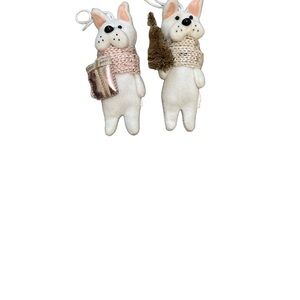 Cute White Dog Ornaments with Pink Scarves